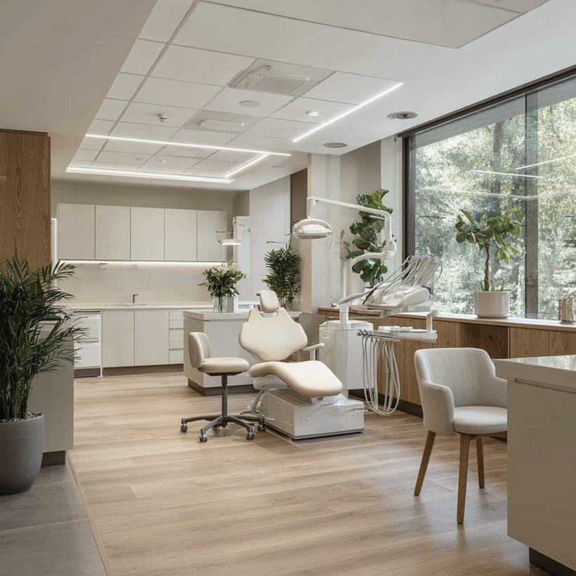 Treatment room — Daylight on one side, the laboratory on the other.